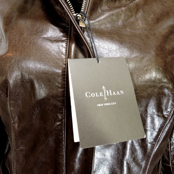 COLE HAAN WOMENS BROWN LEATHER JACKET L SIZE - Picture 3 of 6